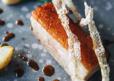 Salsify Reduced Menu Slow Cooked Pork Belly Smoked Celeriac Apple